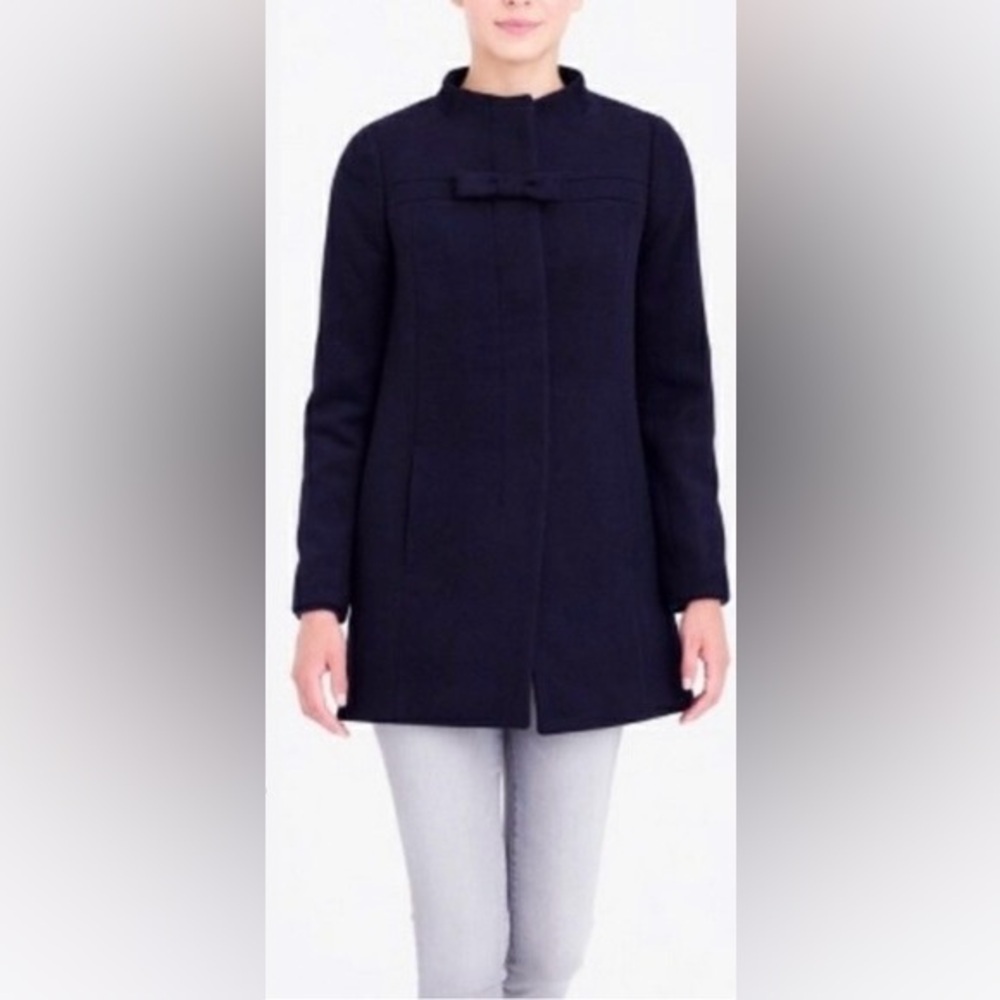 J. Crew Classic Navy Wool-blend Bow-front coat